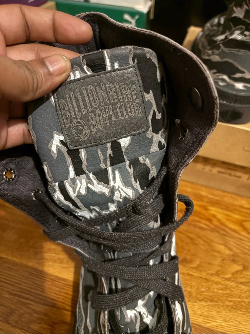 Palladium billionaire boys club Gray and Black Camo High-Top Lace Boots